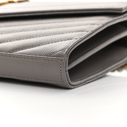Saint Laurent Grain De Poudre Matelasse Chevron Monogram Chain Wallet Fog 10 of 12