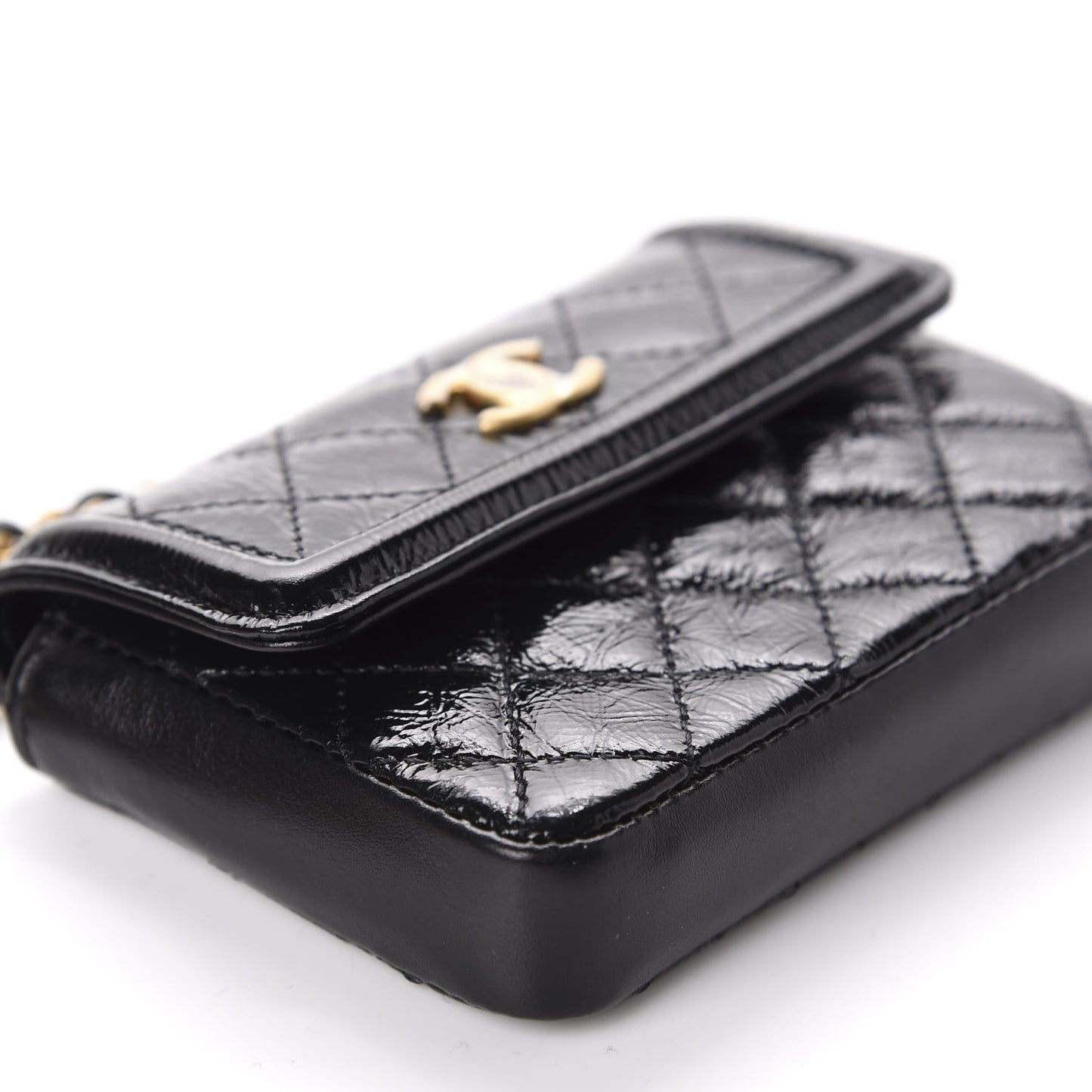 Shiny Aged Calfskin Quilted Waist Belt Bag Black