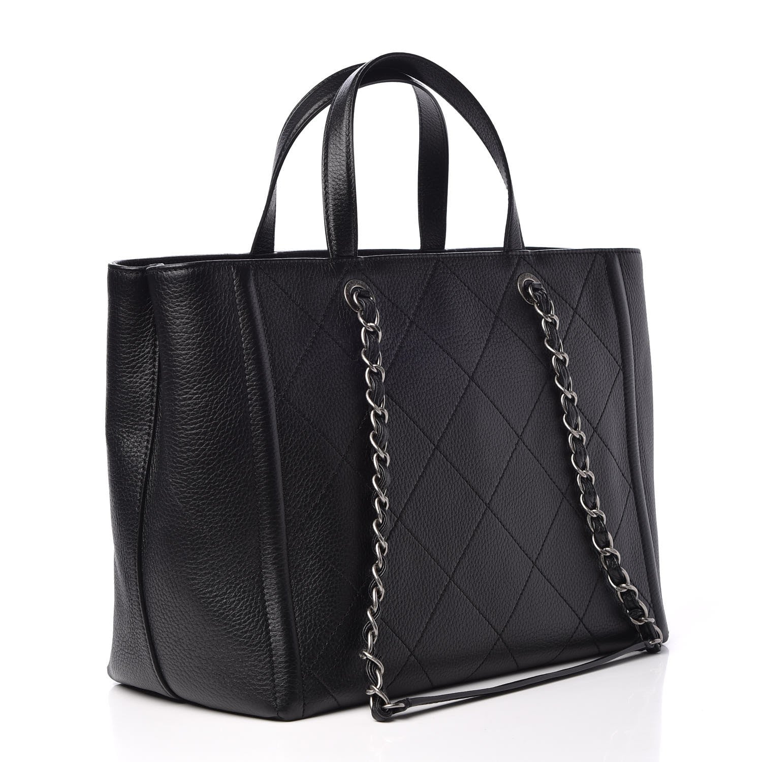 Chanel Deerskin Stitched Medium CC Shopping Tote Black 3 of 7
