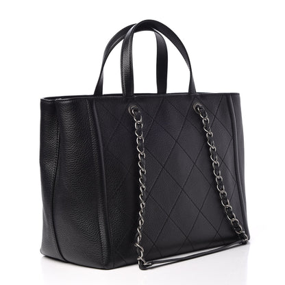 Chanel Deerskin Stitched Medium CC Shopping Tote Black 3 of 7