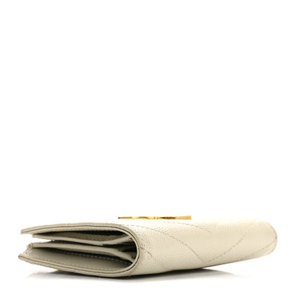 Saint Laurent Grain De Poudre Matelasse Chevron Monogram Zipped Card Case Crema Soft Crema Soft 4 of 15