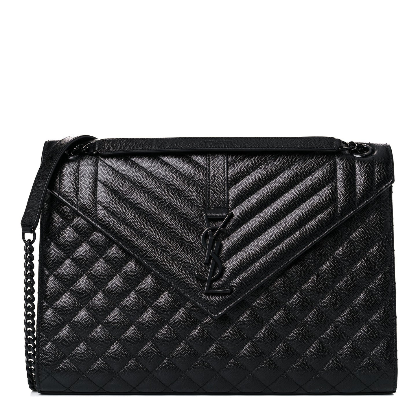 Grain De Poudre Textured Mixed Matelasse Large Triquilt Monogram Monochrome Satchel Black