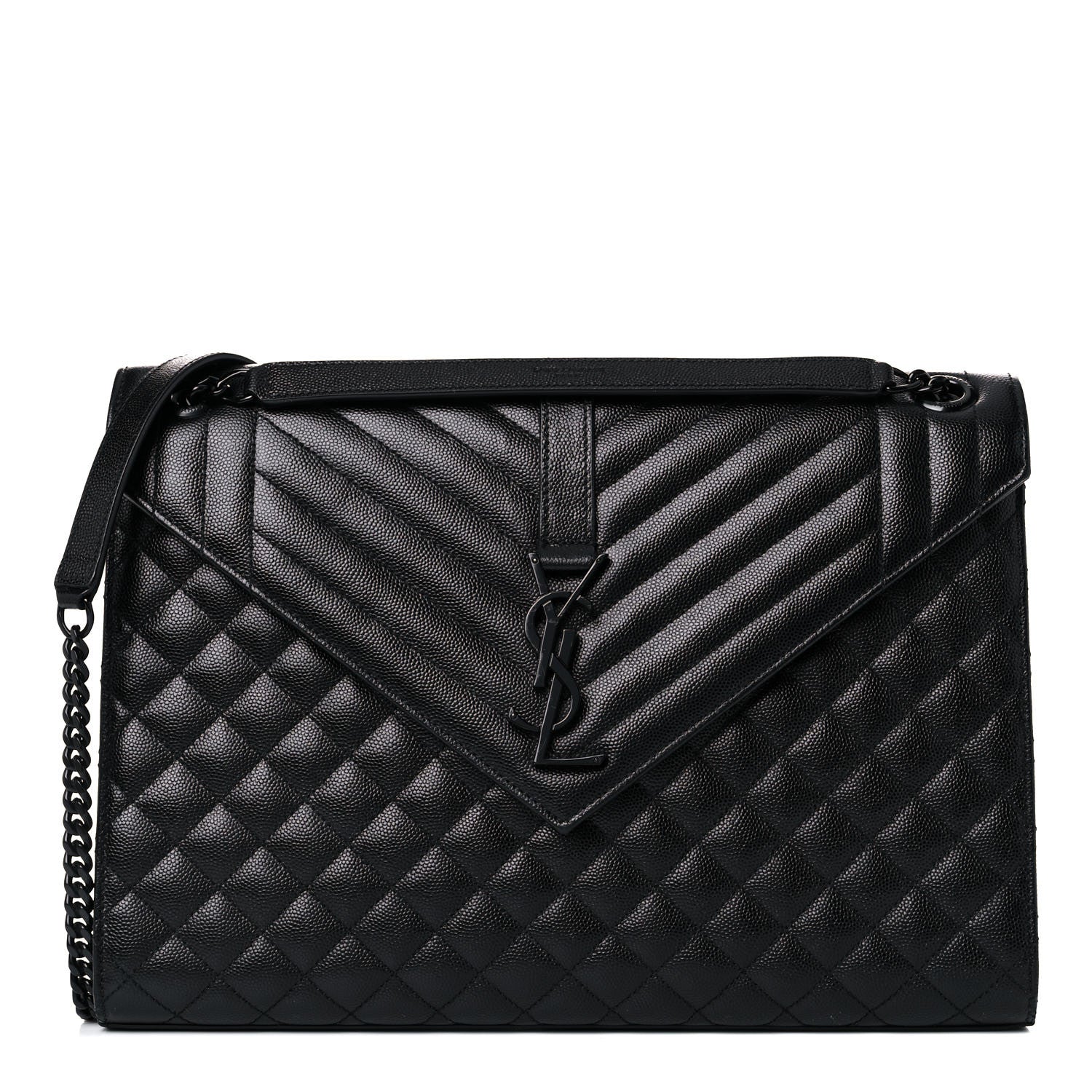 Saint Laurent Grain De Poudre Textured Mixed Matelasse Large Triquilt Monogram Monochrome Satchel Black 1 of 9