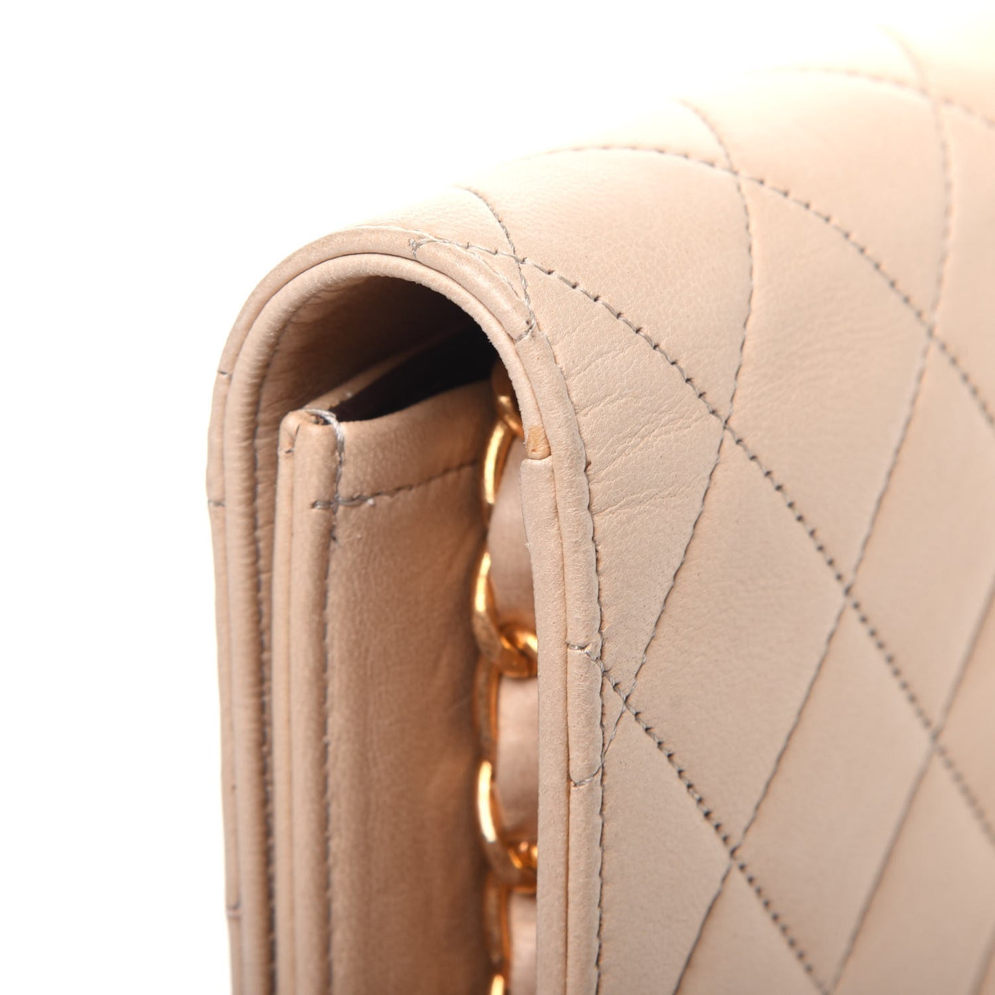 Lambskin Quilted Small Single Flap Beige