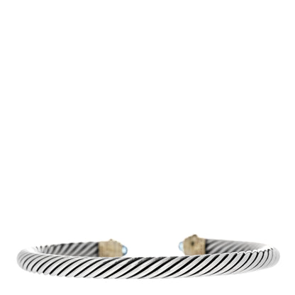 David Yurman Sterling Silver 14K Yellow Gold Blue Topaz 5mm Cable Classics Petite Color Bracelet 2 of 3