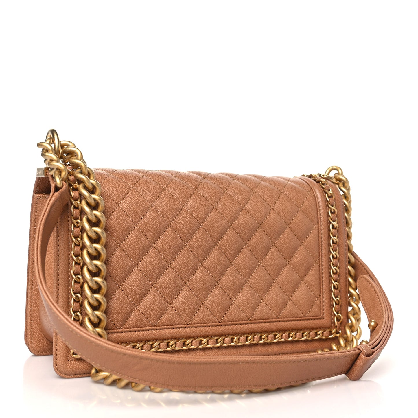 Caviar Quilted Chain Around Medium Boy Flap Beige