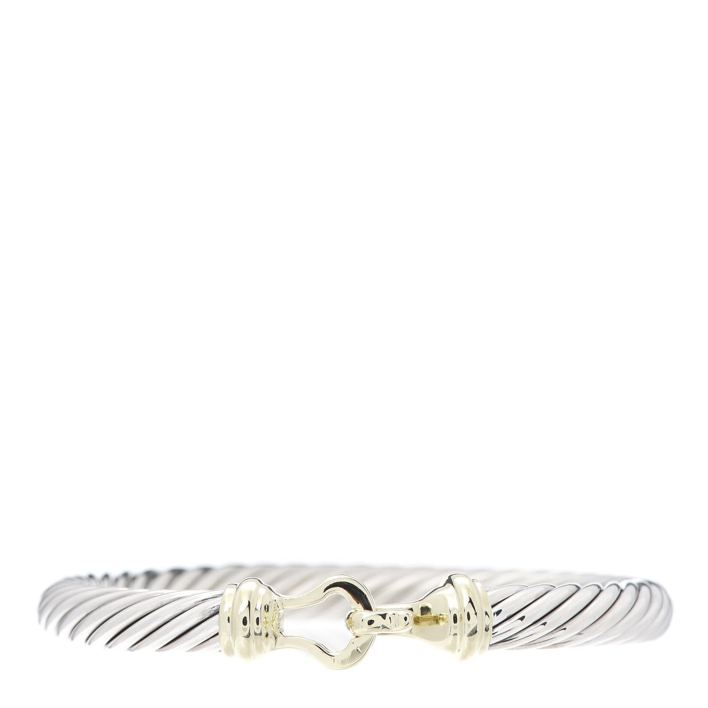 Sterling Silver 14K Yellow Gold 7mm Cable Classic Buckle Bracelet