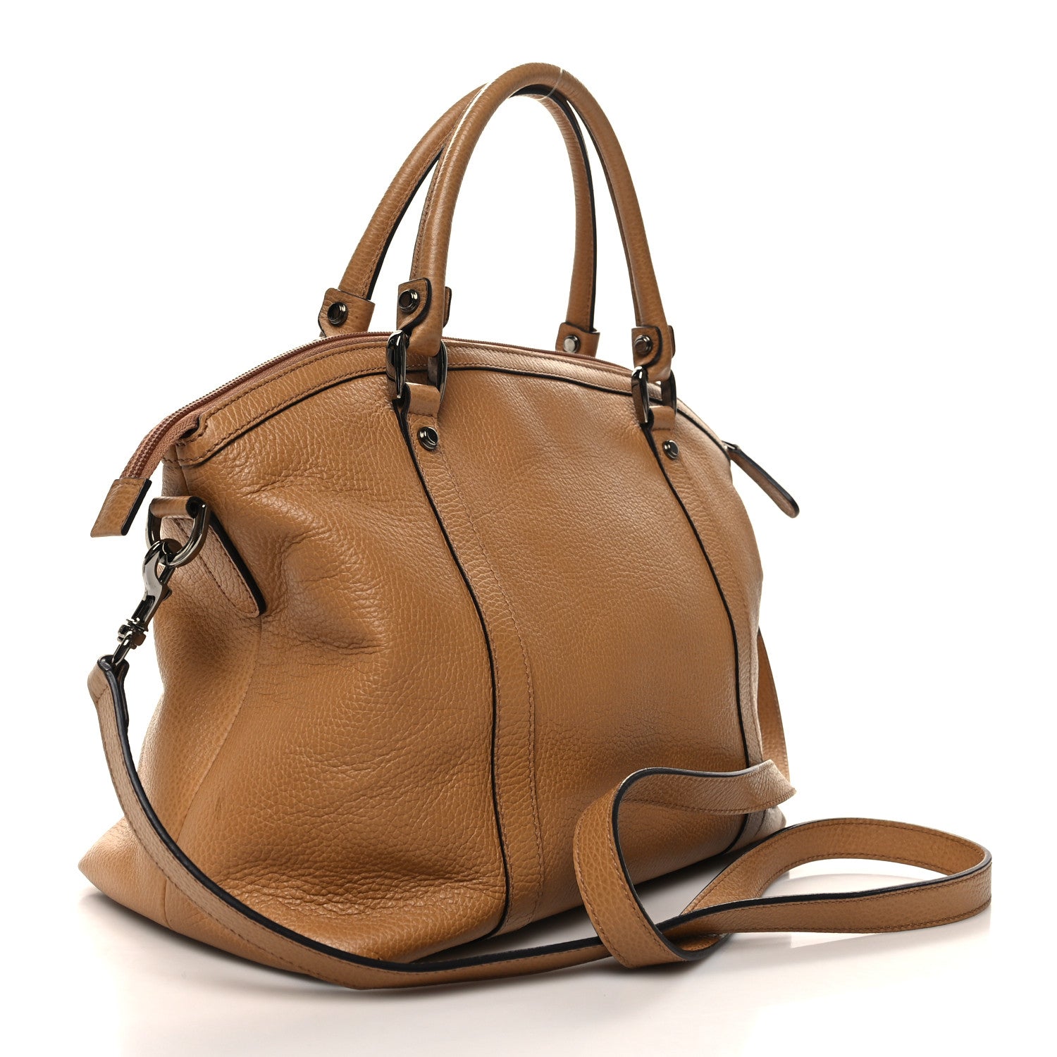 Gucci Pebbled Calfskin Medium GG Convertible Dome Satchel Beige 3 of 11