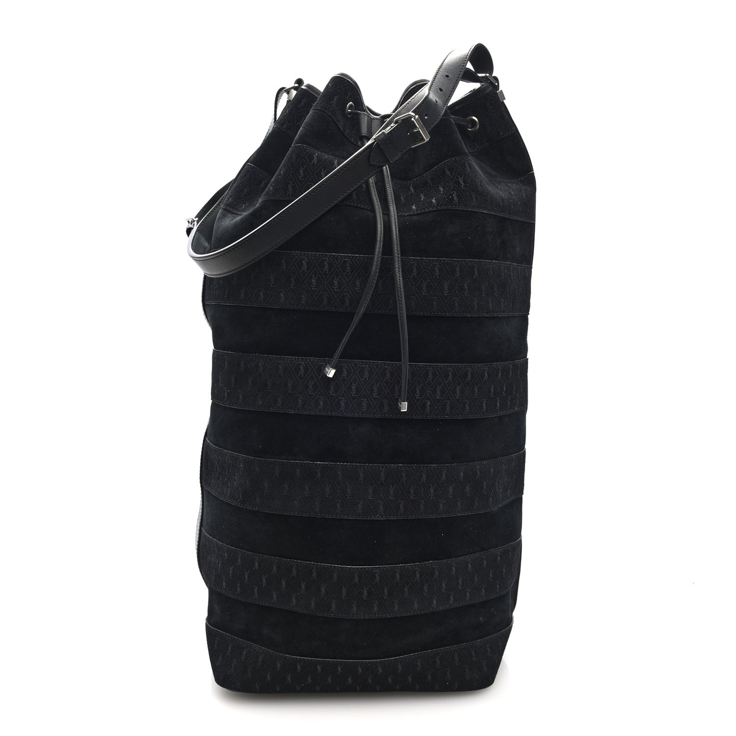 Suede All-Over Monogram Giant Bucket Bag Black