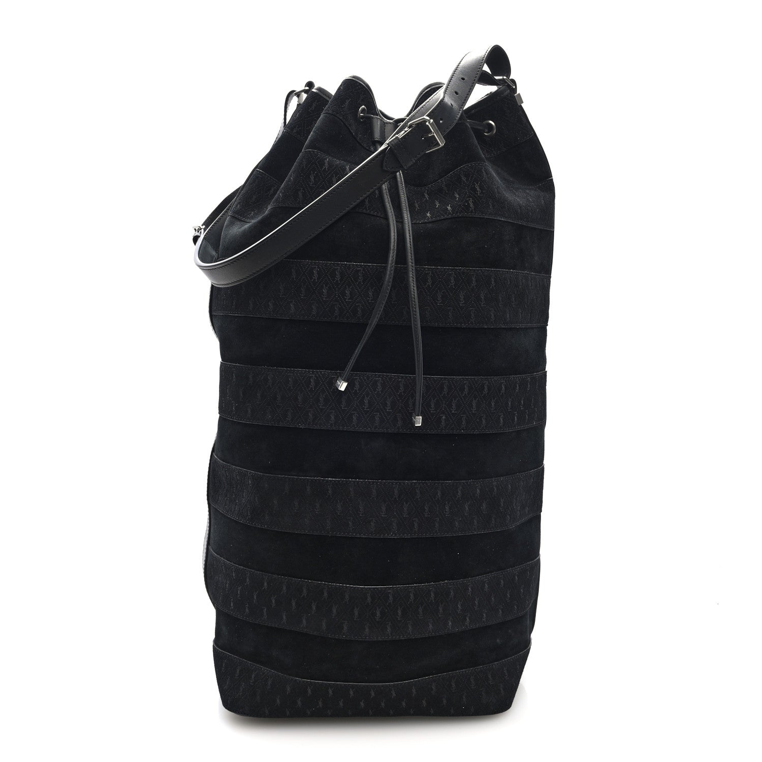 Saint Laurent Suede All-Over Monogram Giant Bucket Bag Black 1 of 9