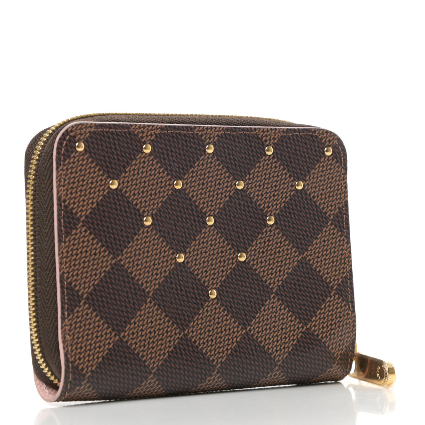 Damier Ebene Studded Zippy Coin Purse Rose Ballerine