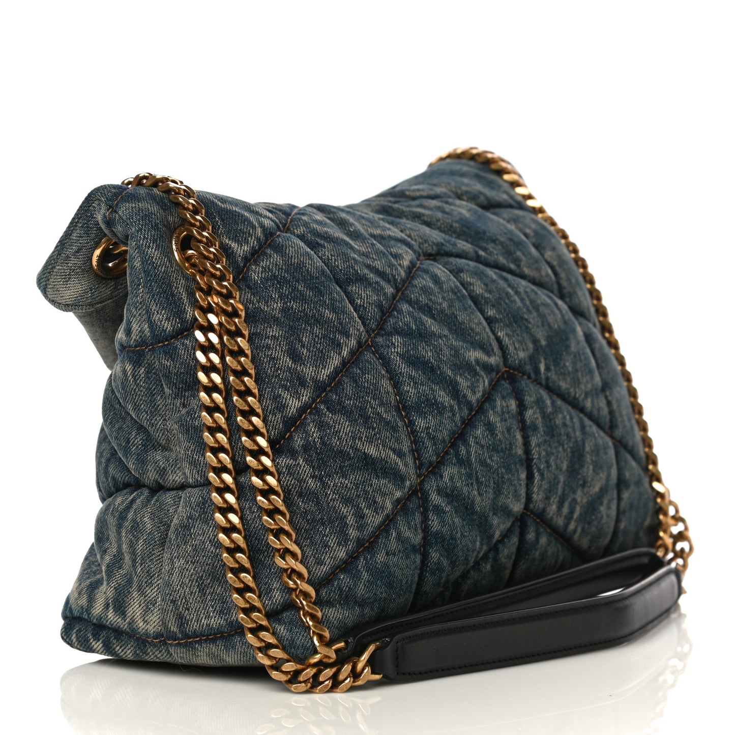 Denim Quilted Small Loulou Puffer Monogram Chain Satchel Rodeo Blue