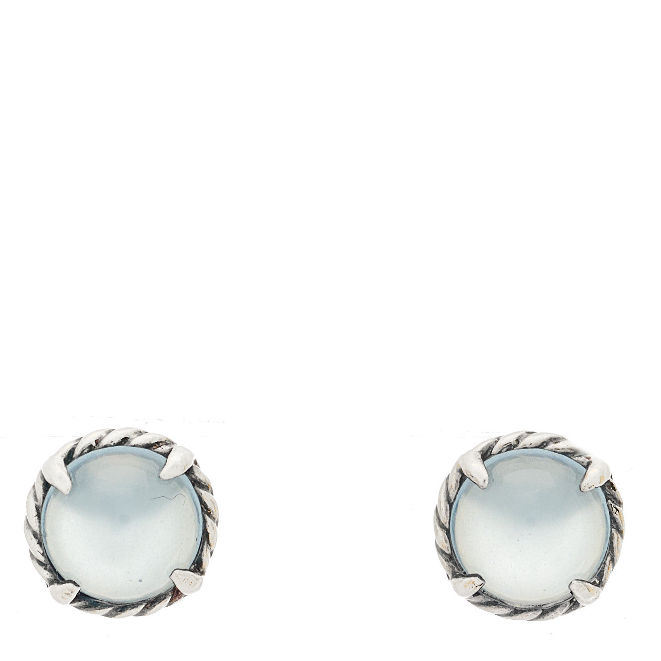 David Yurman Sterling Silver Blue Chalcedony 8mm Chatelaine Earrings 1 of 4