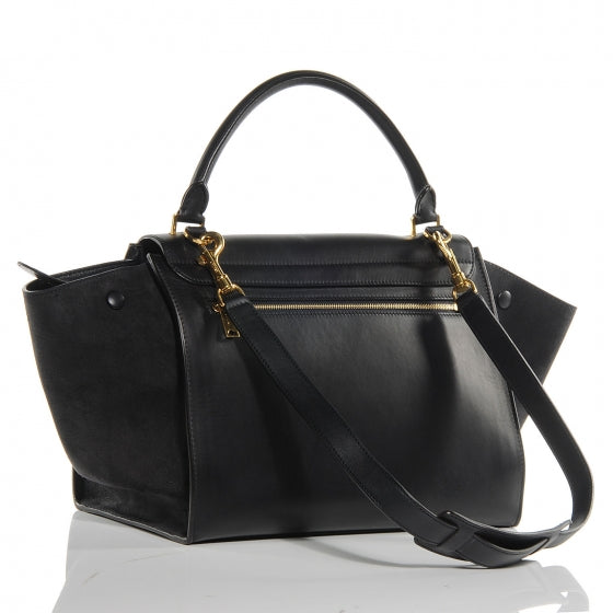 Calfskin and Suede Small Trapeze Navy Blue