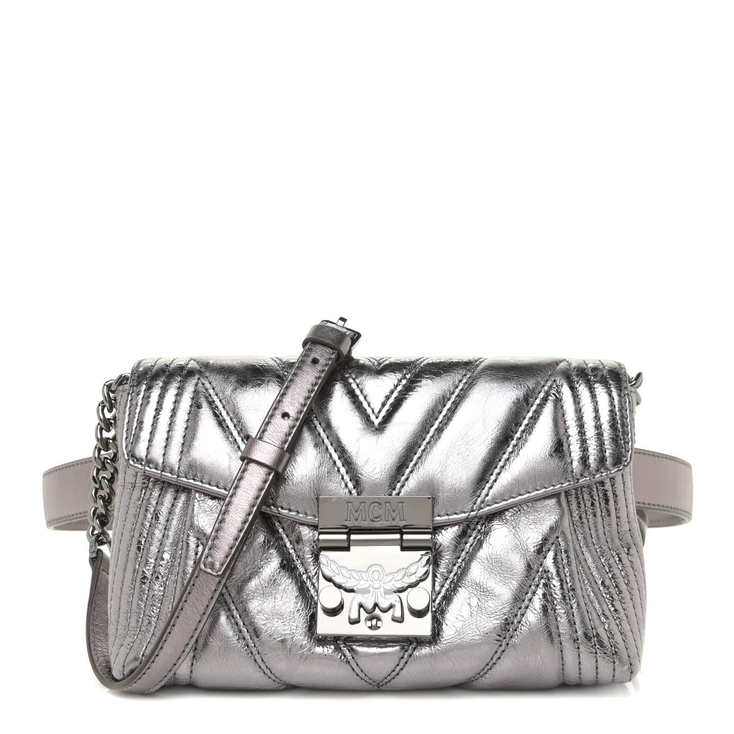 MCM Metallic Calfskin Small Patricia Belt Bag Berlin Silver 1 of 12