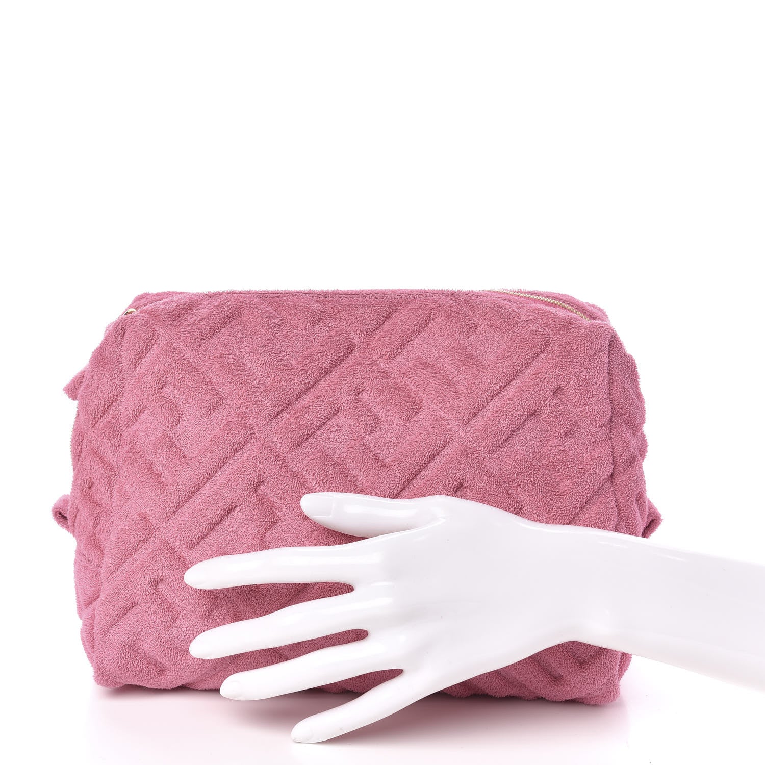Fendi Terry Cloth Vitello Century Matte FF 1974 Embossed Medium Trapezoid Beauty Pouch Lollypop 2 of 7
