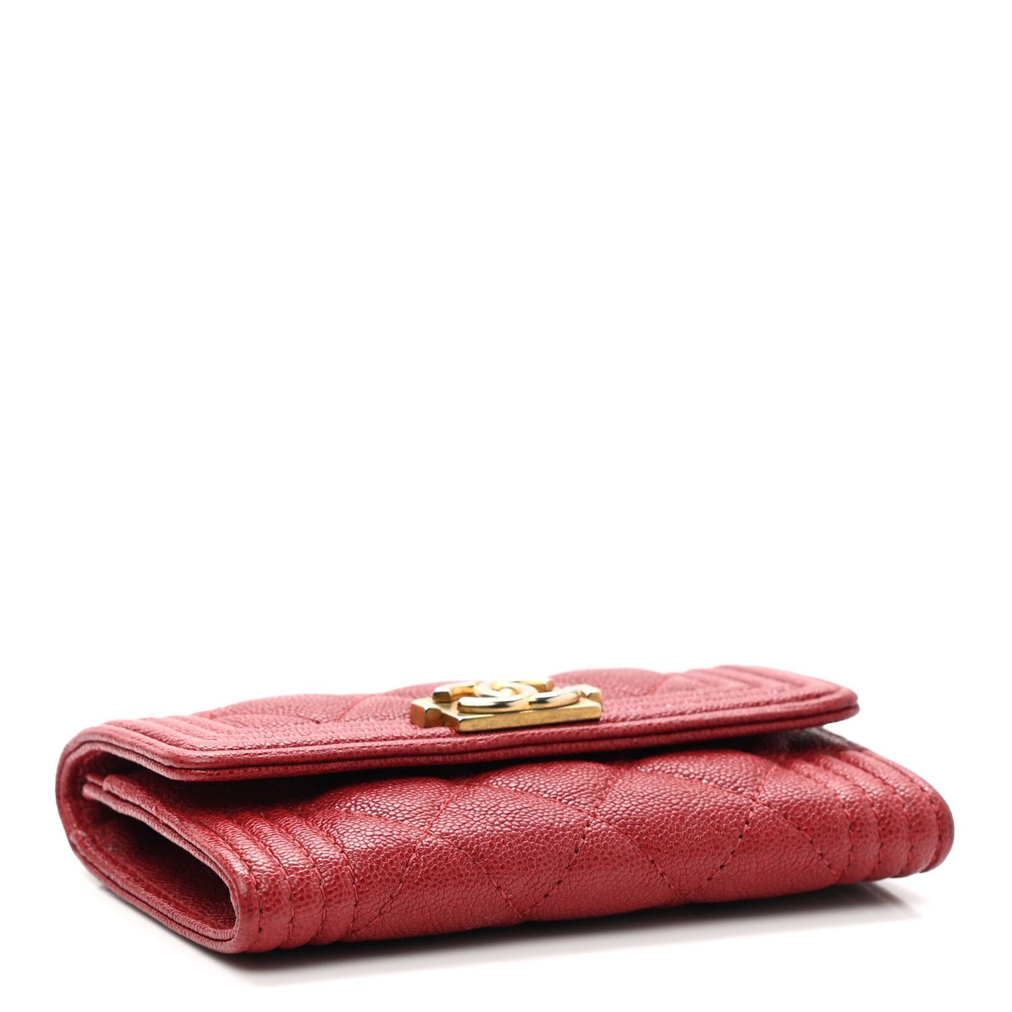 Caviar Quilted Boy Flap Card Holder Wallet Red