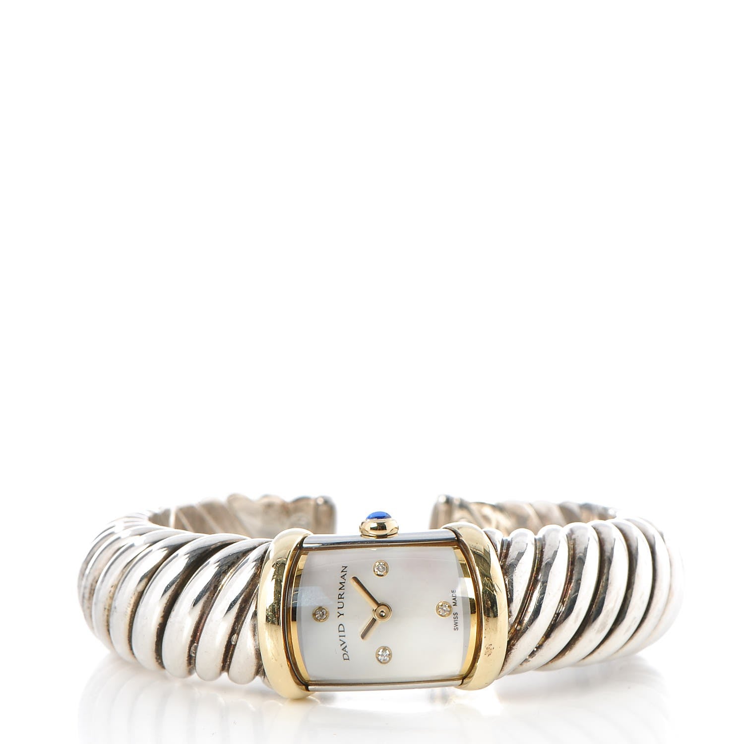 David Yurman Sterling Silver 18K Yellow Gold Diamond Mother of Pearl 19mm Waverly Quartz Watch 3 of 6
