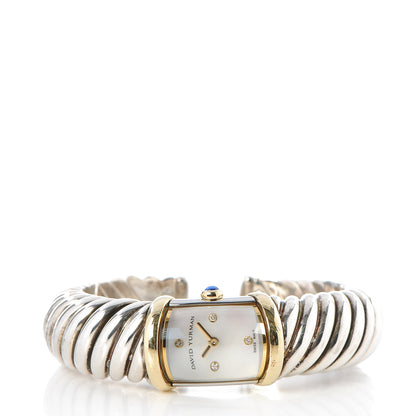 David Yurman Sterling Silver 18K Yellow Gold Diamond Mother of Pearl 19mm Waverly Quartz Watch 3 of 6
