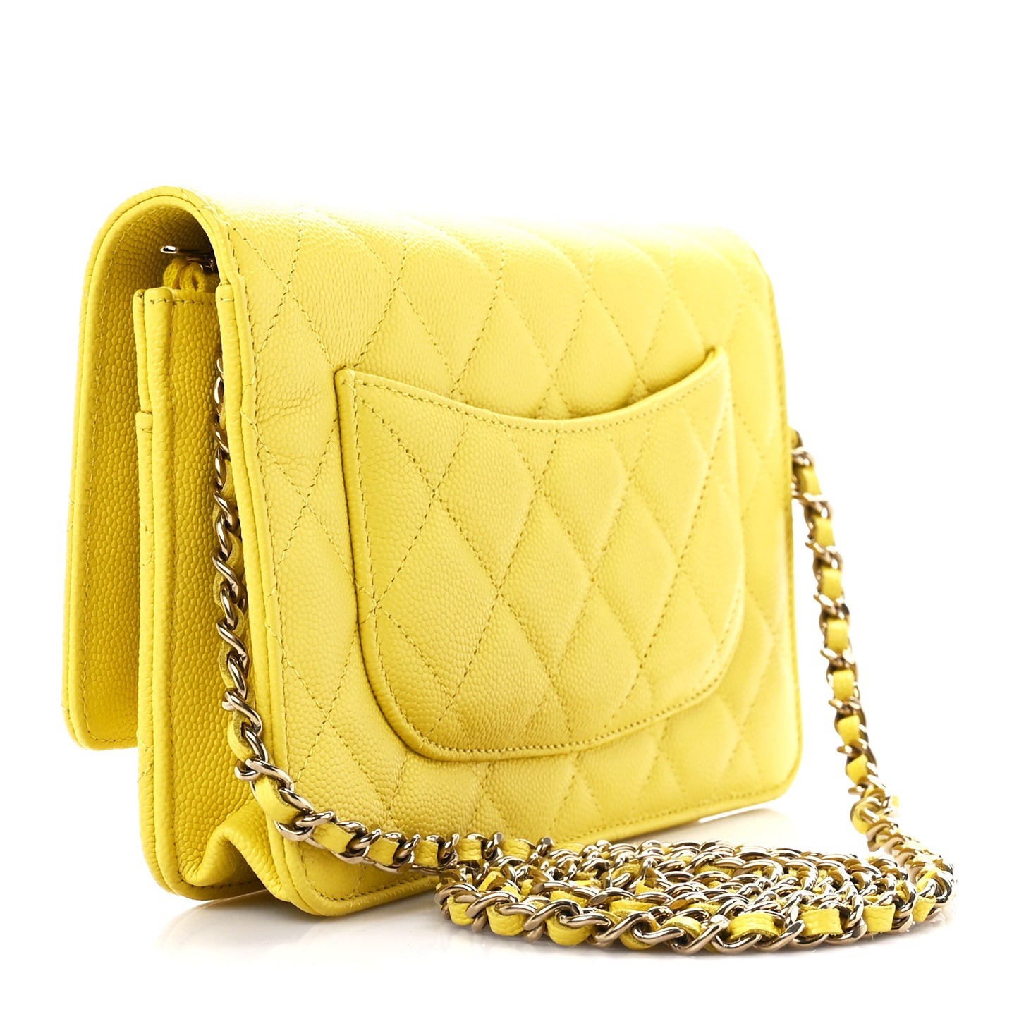 Caviar Quilted Wallet on Chain WOC Yellow