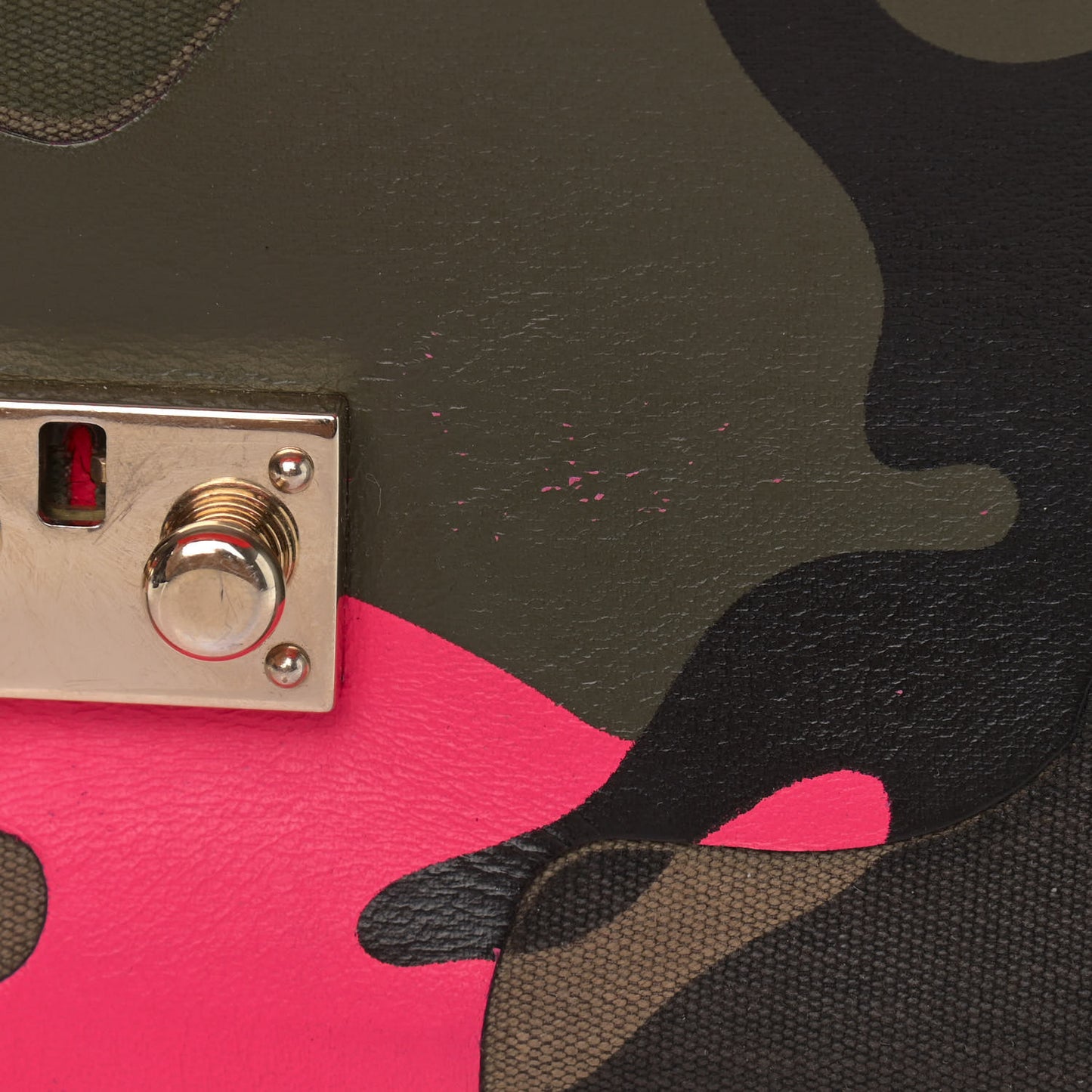 Nappa Canvas Camouflage Medium Glam Lock Rockstud Flap Fuxia Fluo
