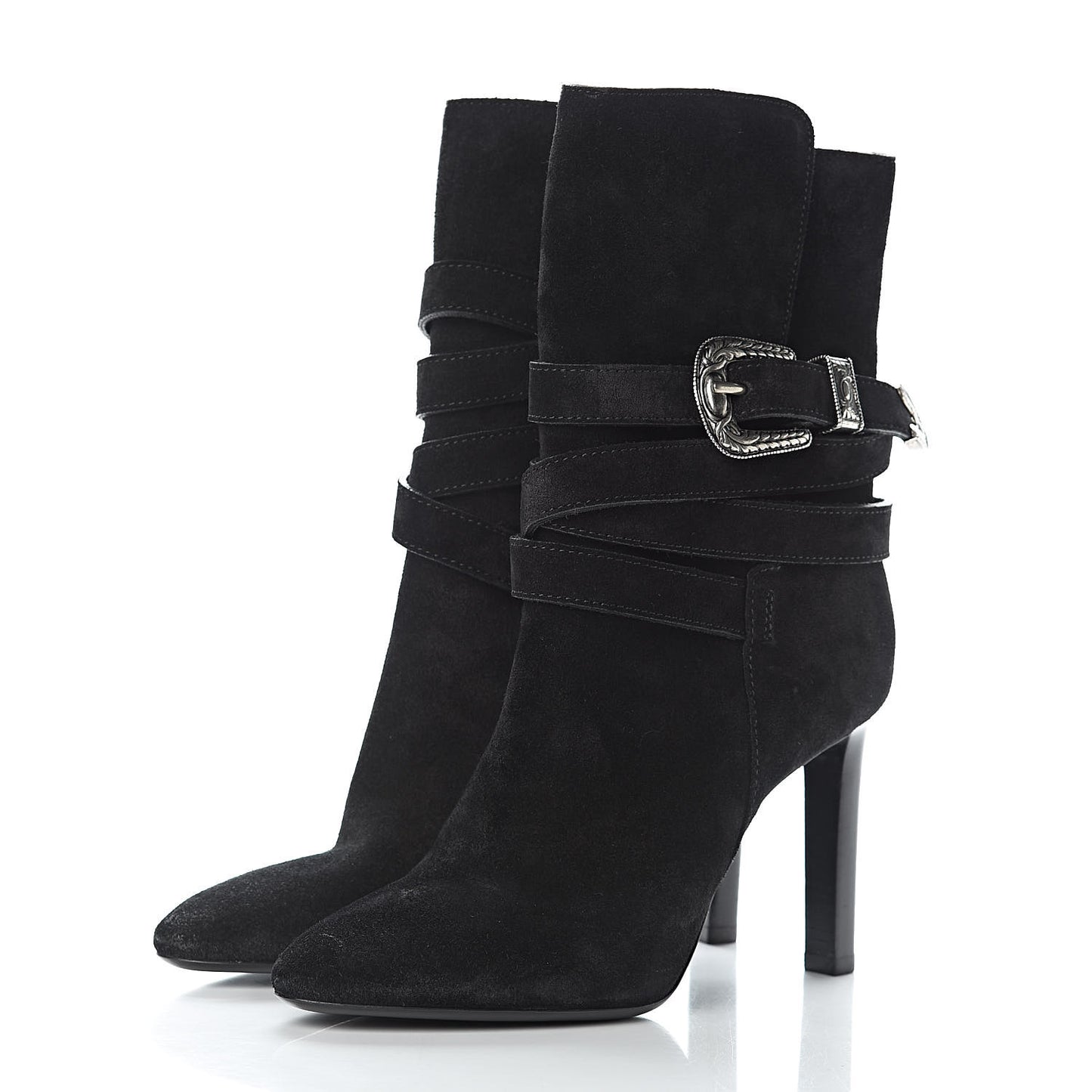 Suede Mica Buckle Western Ankle Booties 37.5 Black