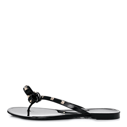 Valentino Garavani PVC Jelly Rockstud Bow Thong Sandals 41 Black 1 of 8