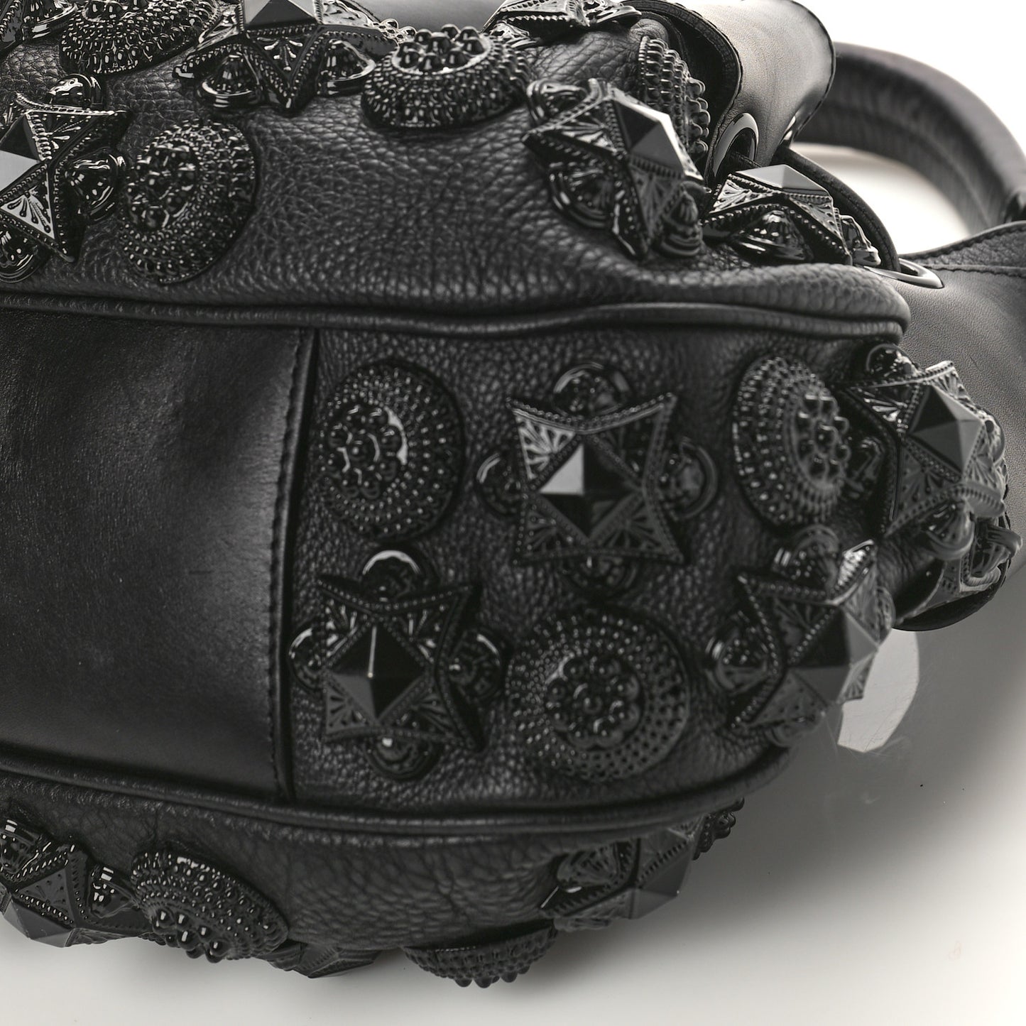 Calfskin Mason Warrior Studded Hobo Black
