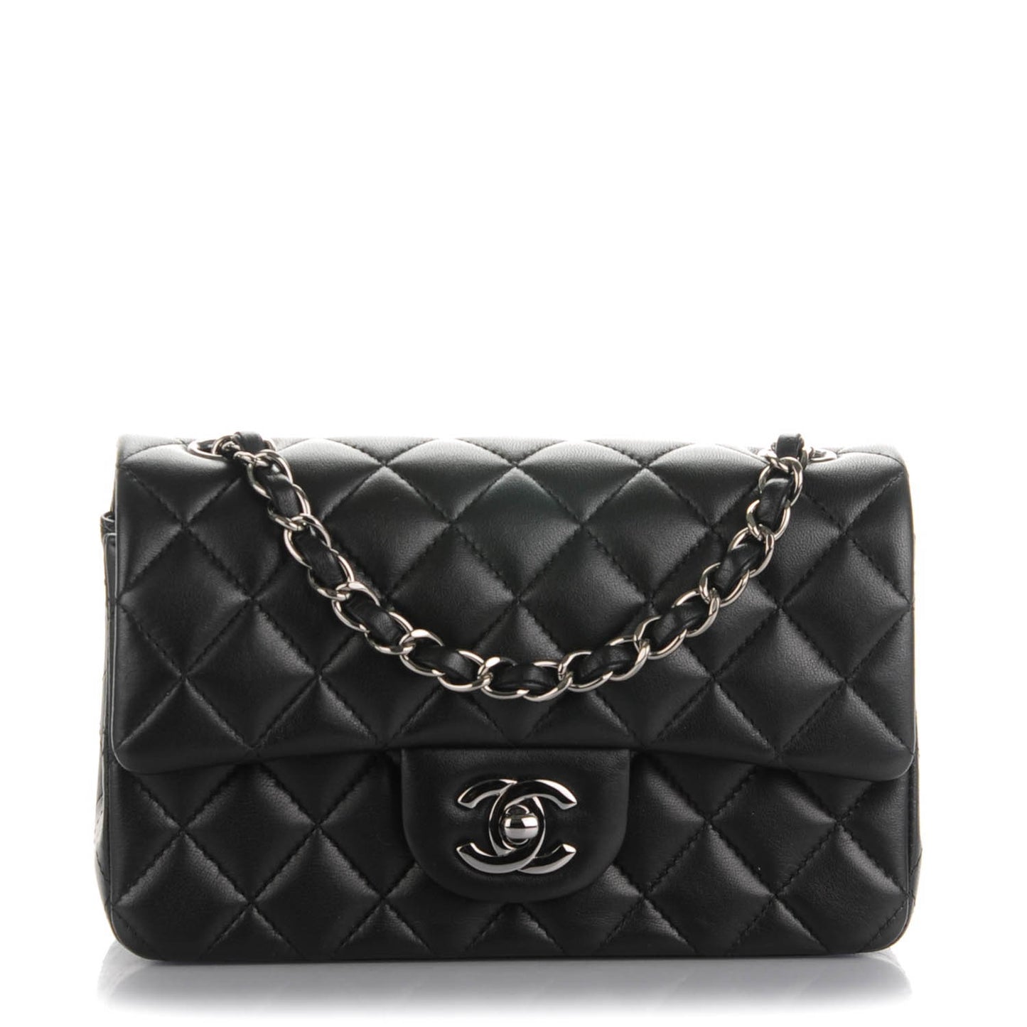 Lambskin Quilted Mini Rectangular Flap Black