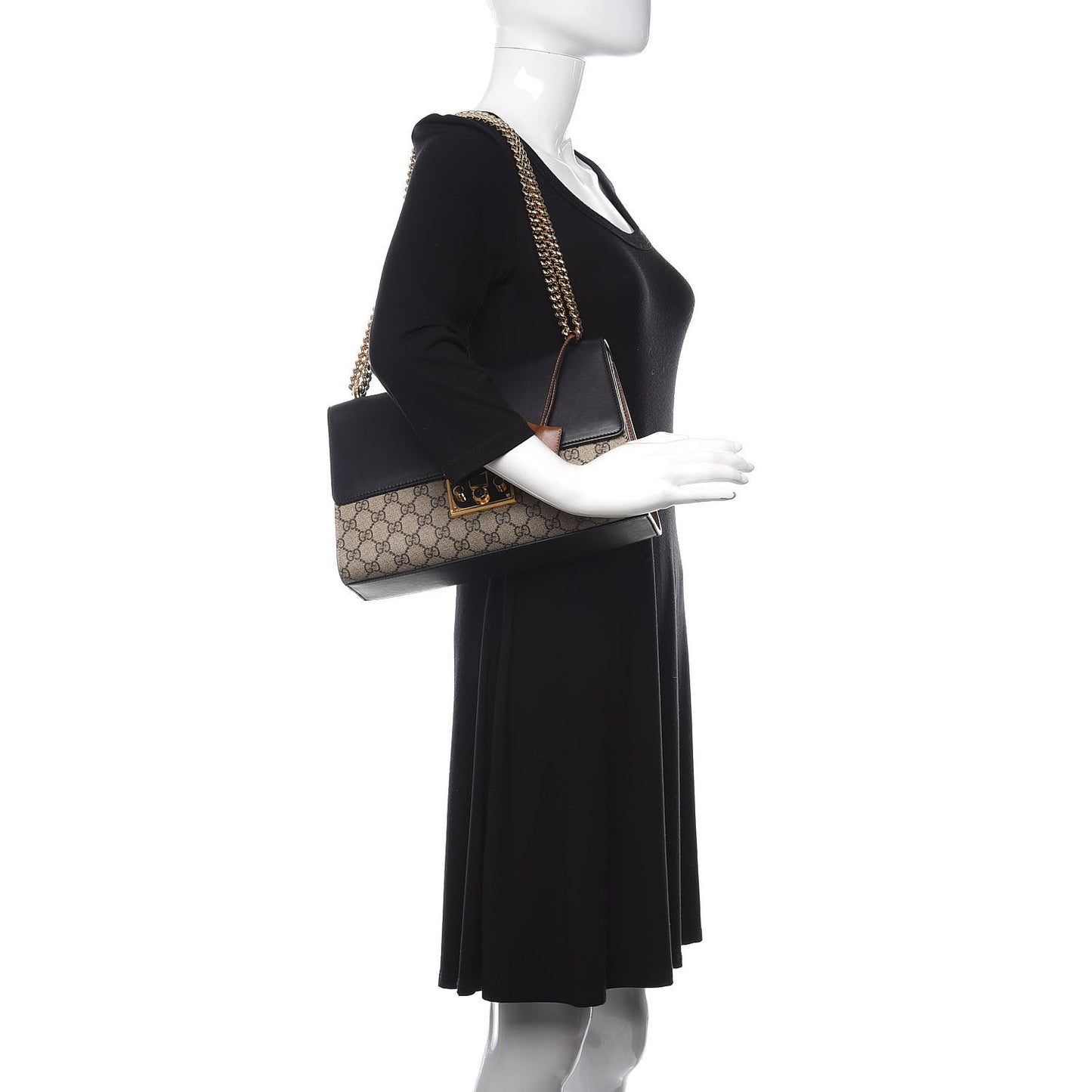 GG Supreme Monogram Calfskin Medium Padlock Shoulder Bag Beige Black Cuir