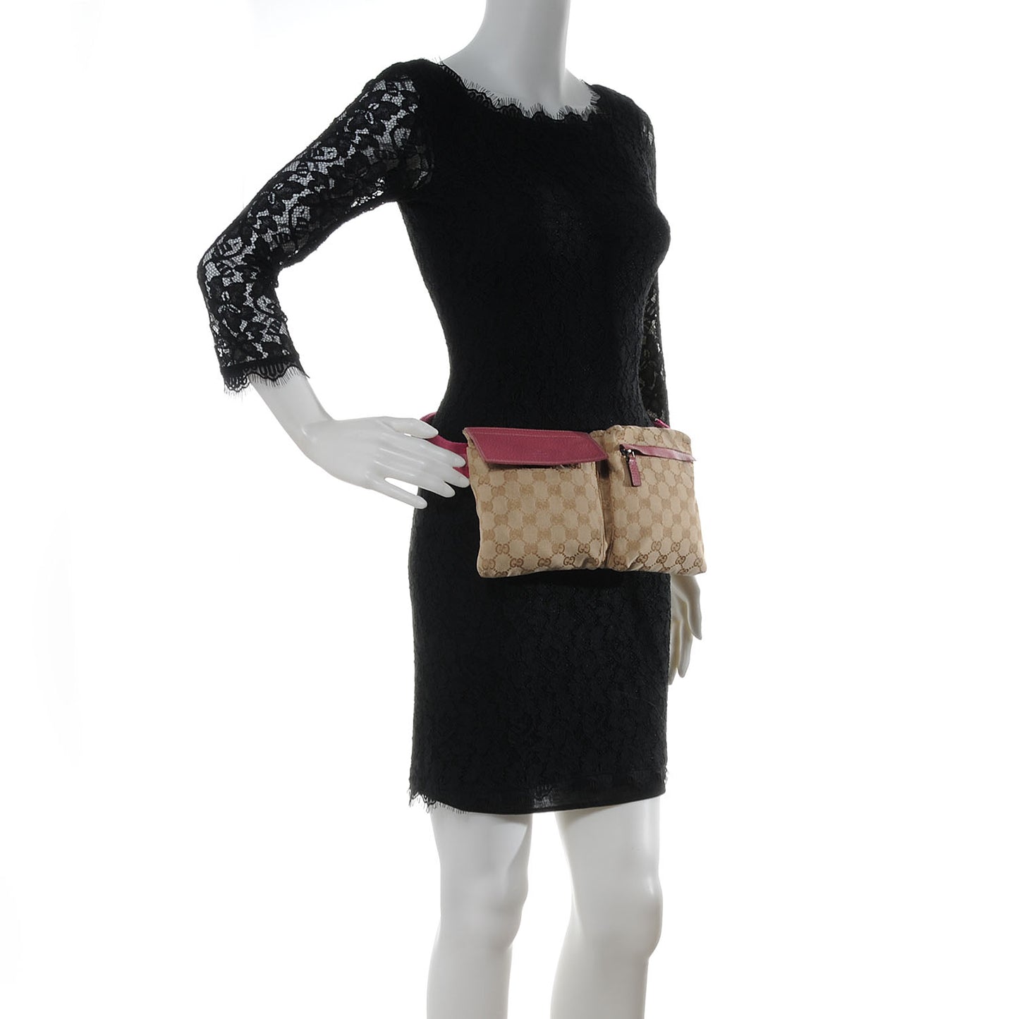 GG Monogram Web Double Pocket Belt Bag Pink