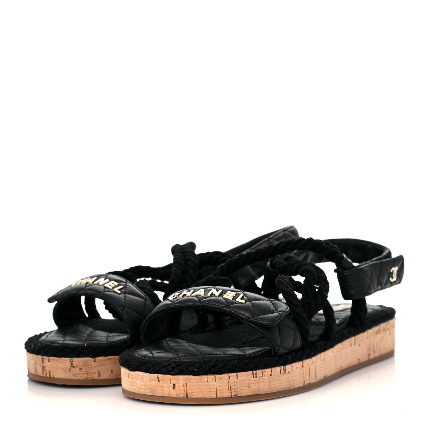 Cord Lambskin Quilted Logo Sandals 41 Black