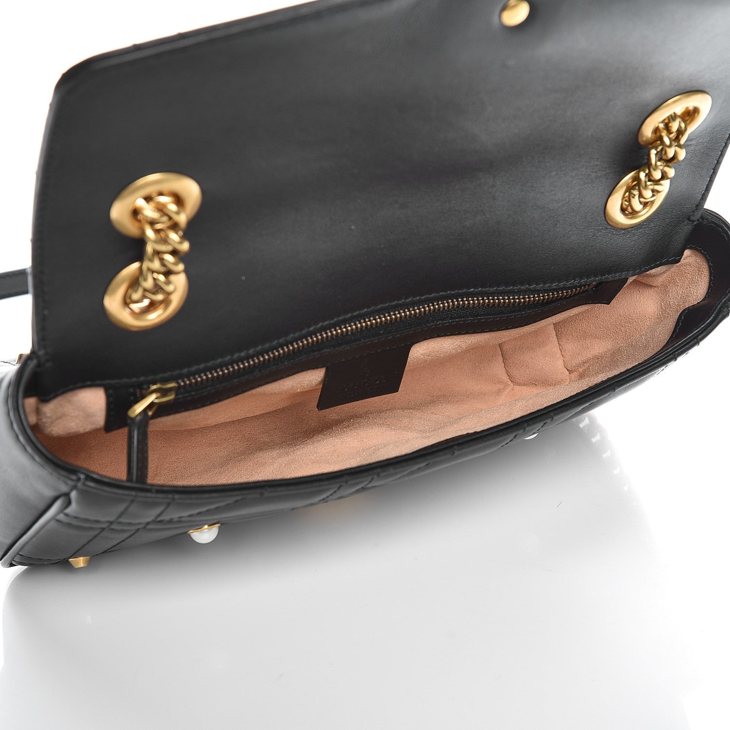 Gucci Calfskin Matelasse Studded Small Pearly GG Marmont Shoulder Bag Black 5 of 7