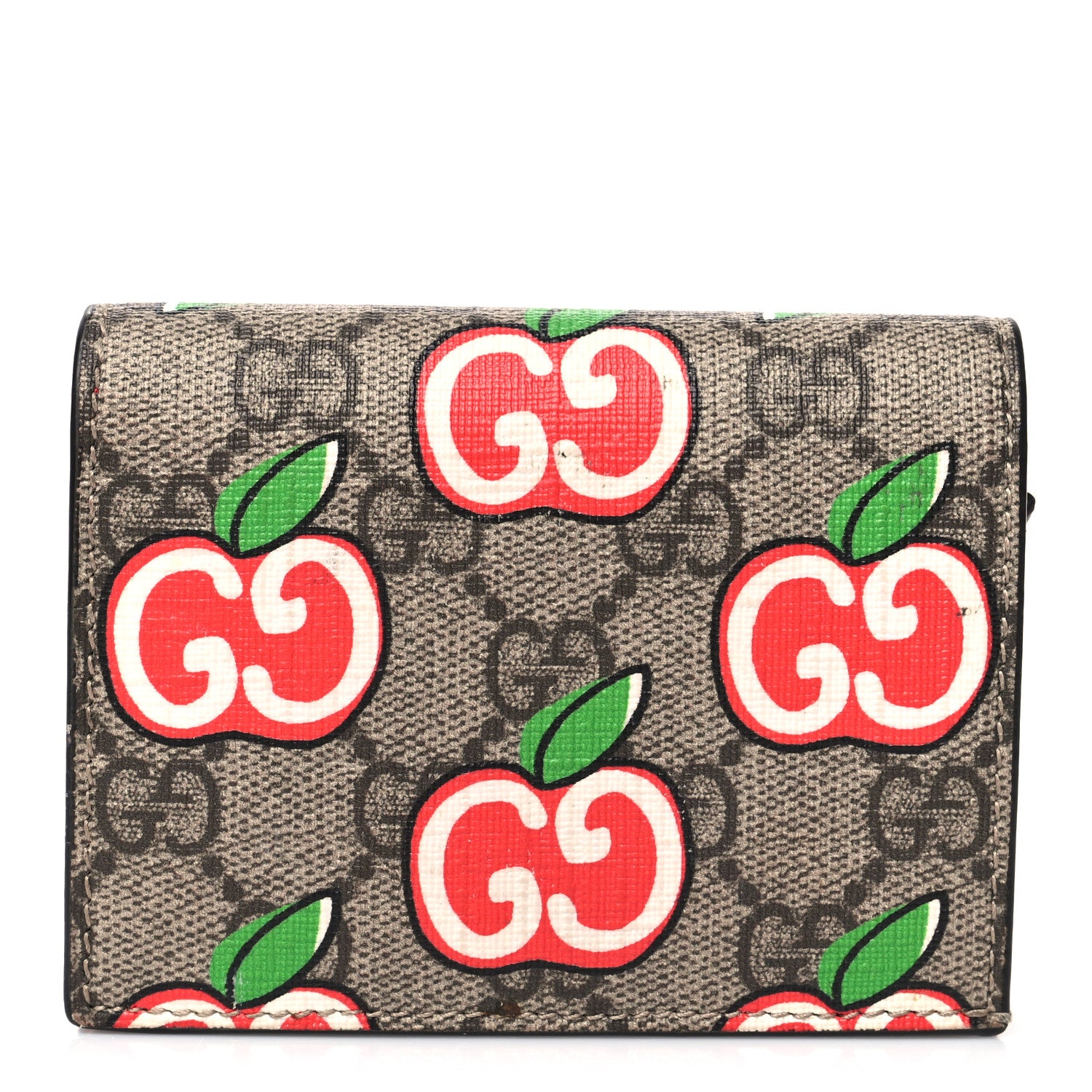 Gucci GG Supreme Monogram Apple Card Case Wallet Beige Multicolor Lobster Red 1 of 11