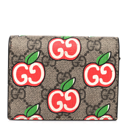 Gucci GG Supreme Monogram Apple Card Case Wallet Beige Multicolor Lobster Red 1 of 11
