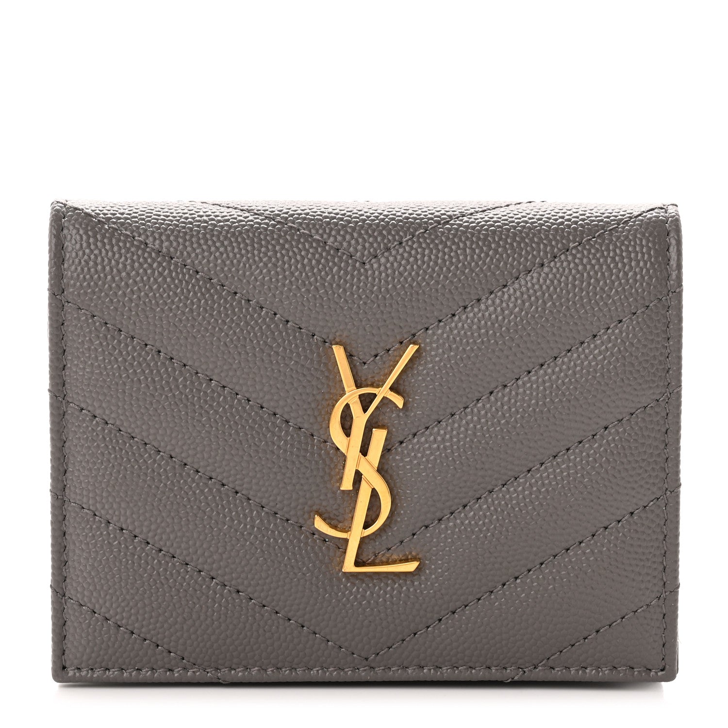 Saint Laurent Grain De Poudre Matelasse Chevron Monogram Flap Card Case Storm 1 of 6