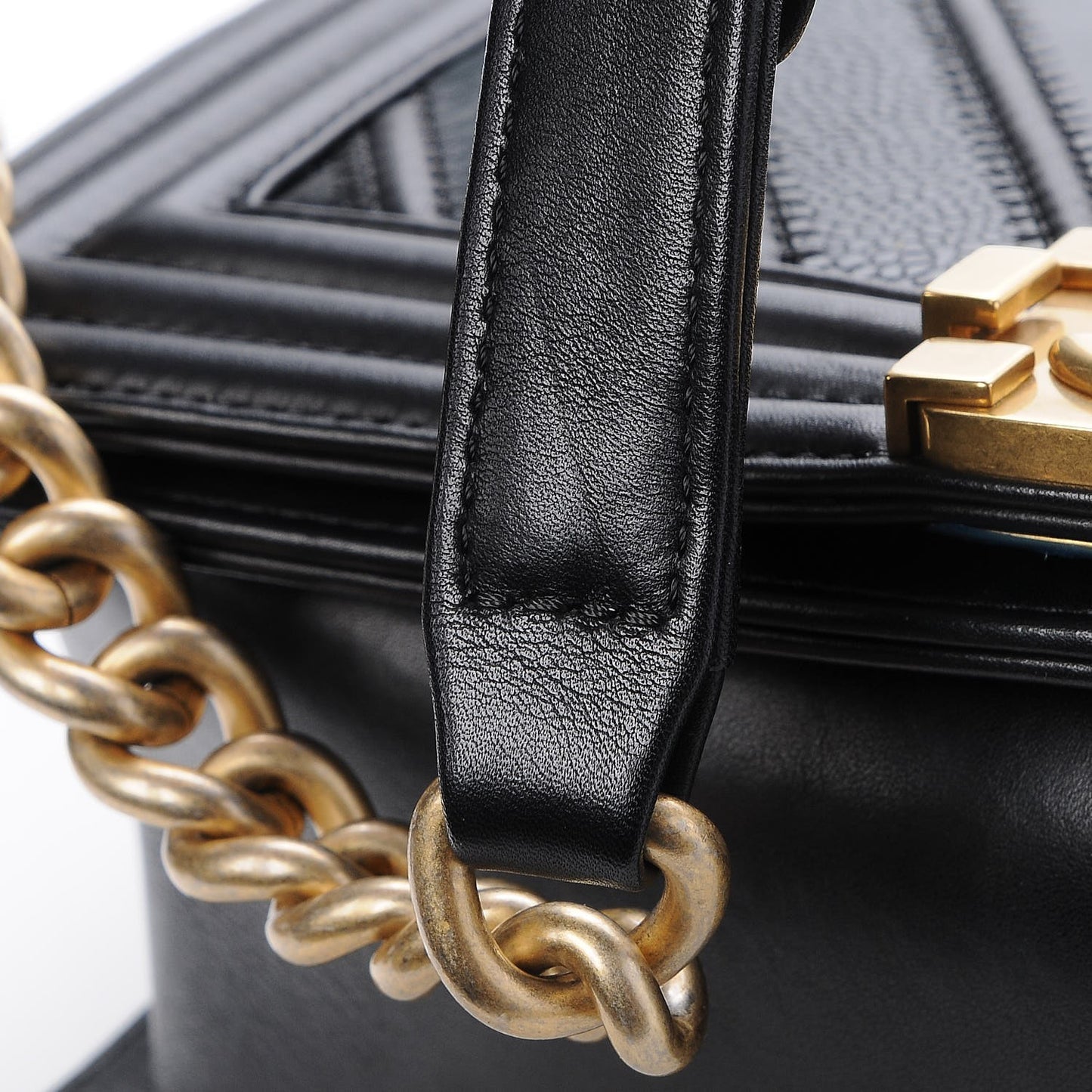Caviar Suede Calfskin Chevron Medium Boy Flap Black
