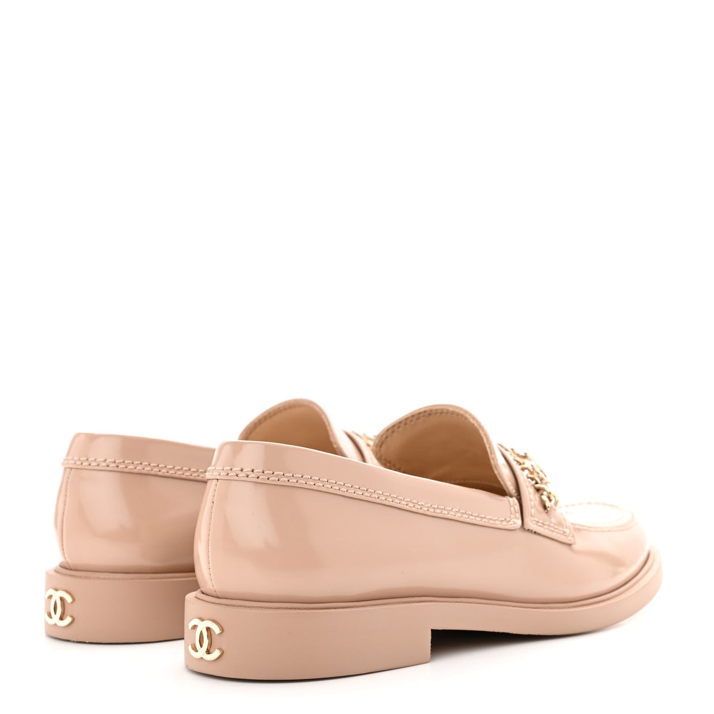 Shiny Calfskin Logo Loafers 38.5 Beige