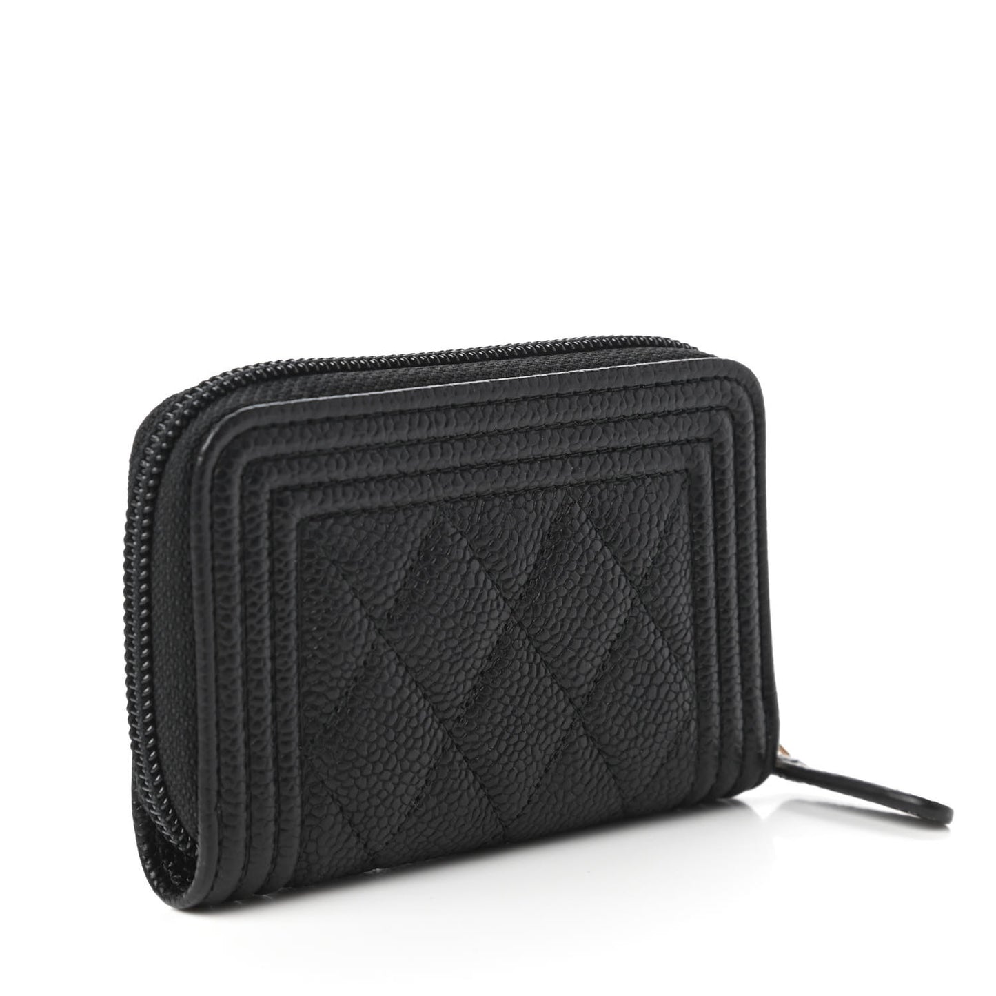 Caviar Quilted Boy Zip Around Coin Purse Wallet Black
