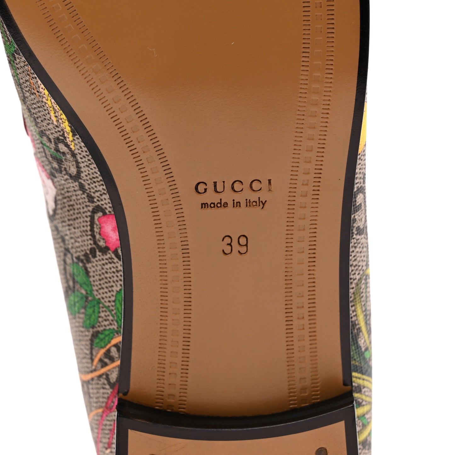 Canvas GG Monogram Flora Horsebit Womens Jordaan Loafers 39 Beige Ebony Multicolor Rosso