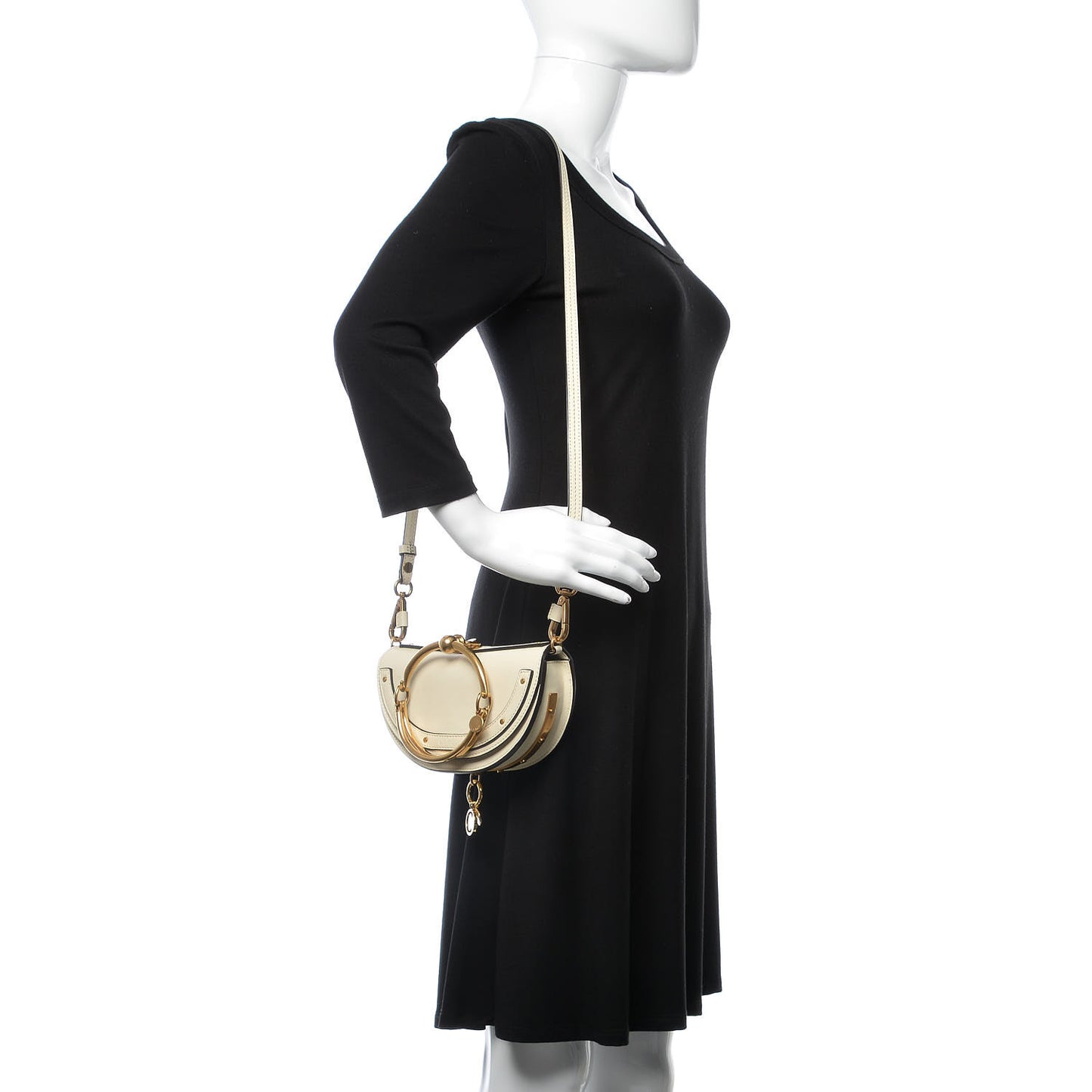 Calfskin Small Nile Bracelet Minaudiere Bag Off White