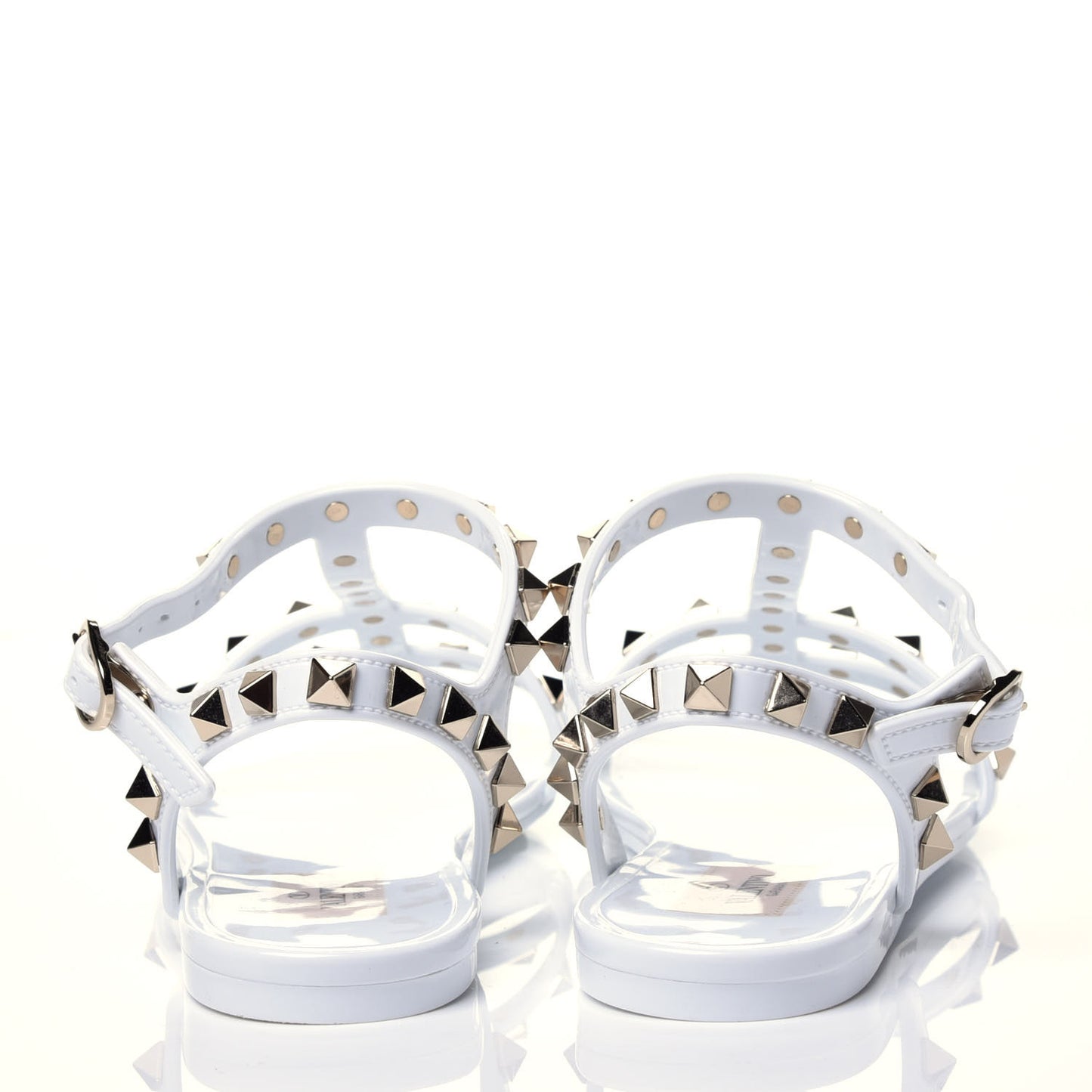 PVC Jelly Rockstud Caged Flat T-Strap Sandals 35 Optic White