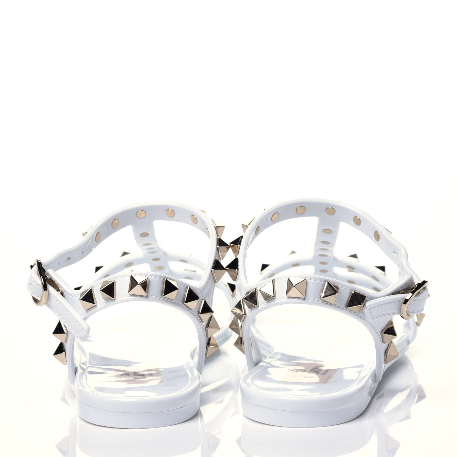 Valentino Garavani PVC Jelly Rockstud Caged Flat T-Strap Sandals 35 Optic White 5 of 10