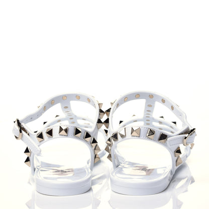 Valentino Garavani PVC Jelly Rockstud Caged Flat T-Strap Sandals 35 Optic White 5 of 10