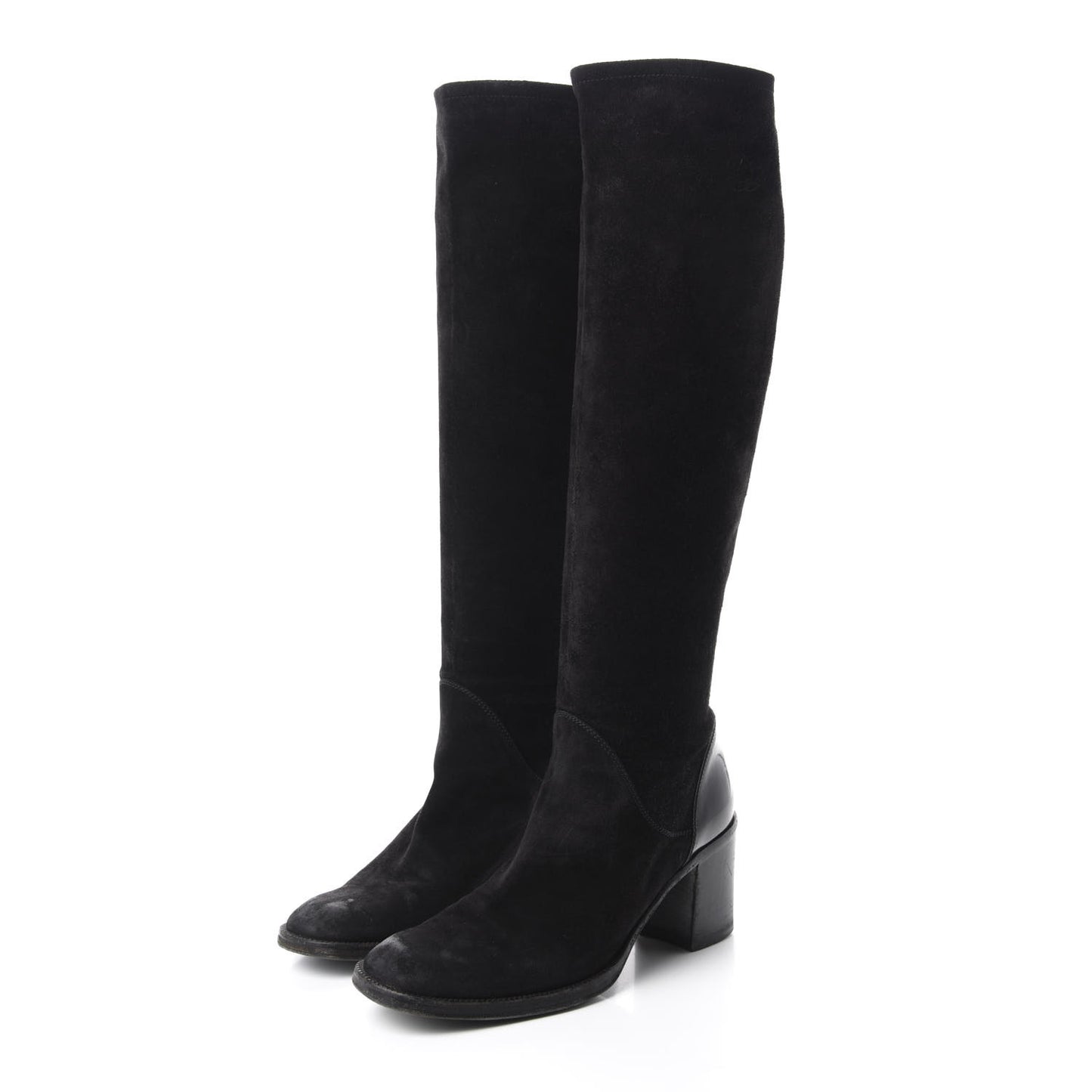 Suede Calfskin CC Knee High Boots 39.5 Black