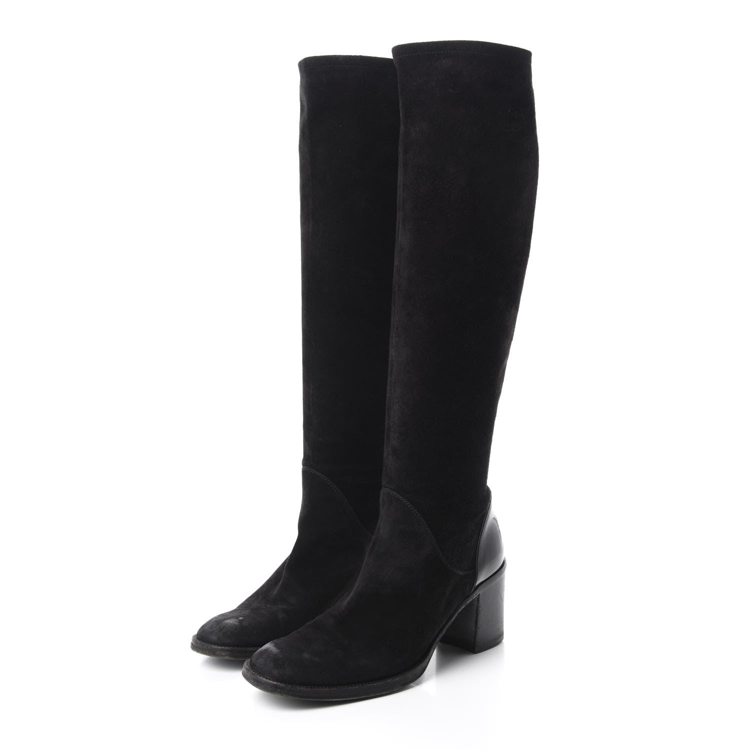 Chanel Suede Calfskin CC Knee High Boots 39.5 Black 3 of 17