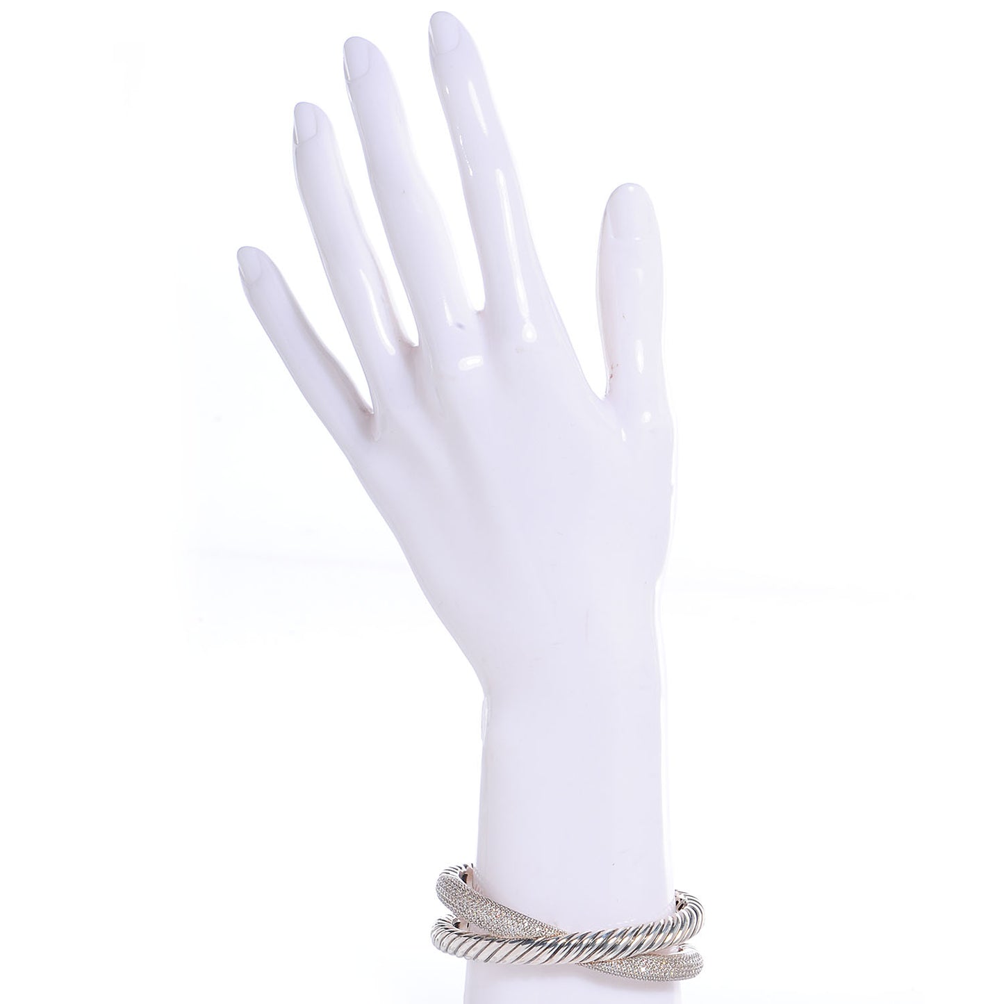 Sterling Silver Pave Diamonds Crossover Cuff