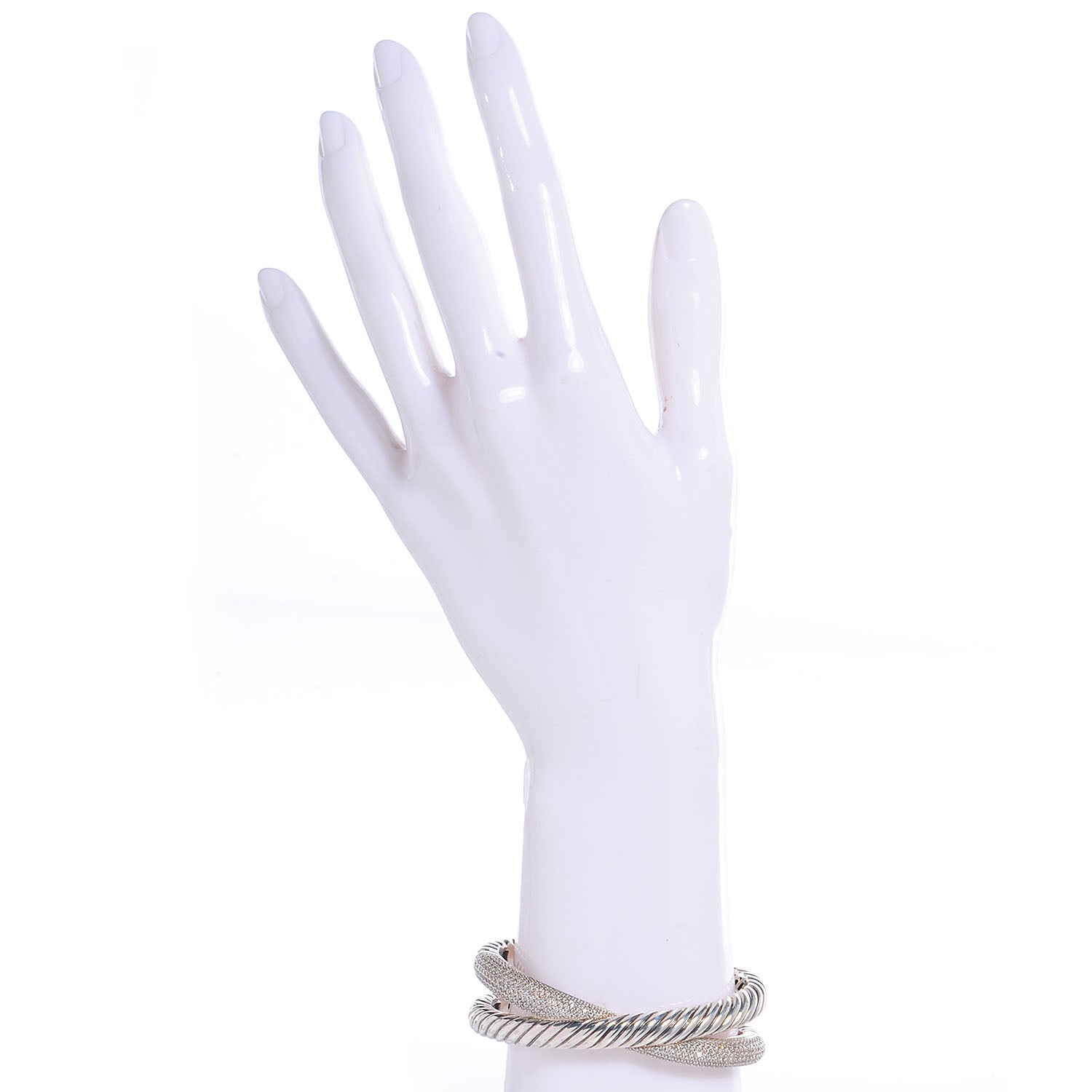 David Yurman Sterling Silver Pave Diamonds Crossover Cuff 2 of 6