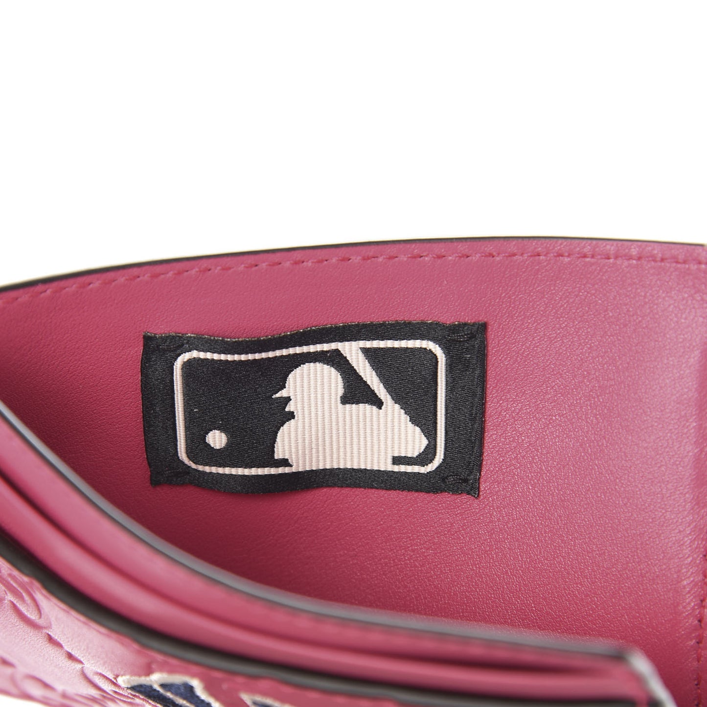 X MLB Guccissima Signature NY Yankees Embroidered Card Holder Box Pink Blue Ivory