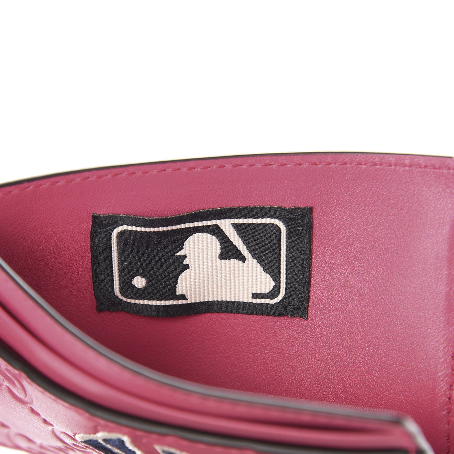 Gucci X MLB Guccissima Signature NY Yankees Embroidered Card Holder Box Pink Blue Ivory 6 of 8